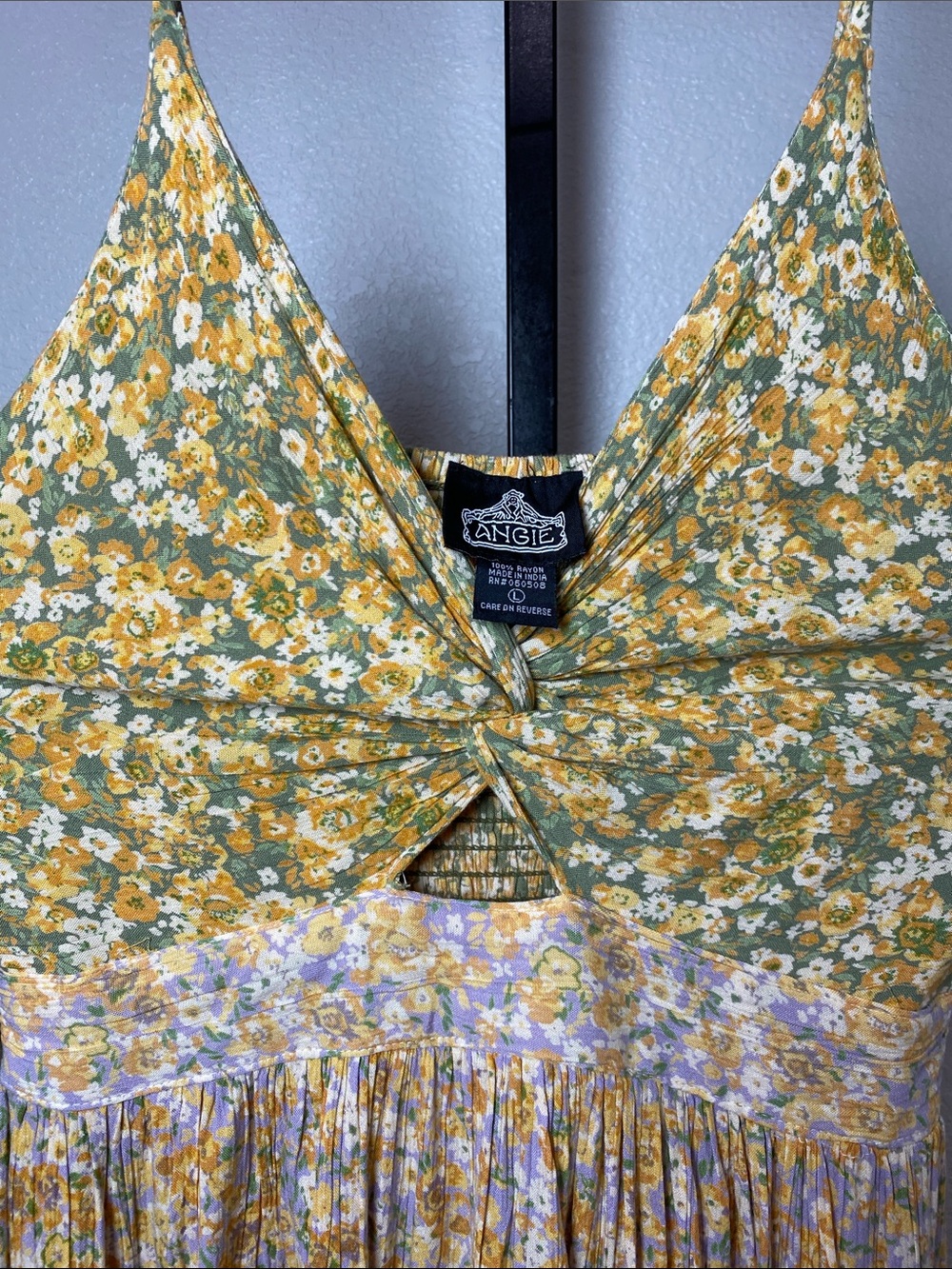 Angie Green and Yellow Floral Twist-Front Maxi Dress - Picture 3 of 6